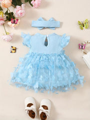 2pcs Baby Girls Butterfly Princess Dress & Headband Set