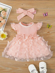 2pcs Baby Girls Butterfly Princess Dress & Headband Set