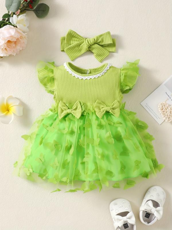 2pcs Baby Girls Butterfly Princess Dress & Headband Set