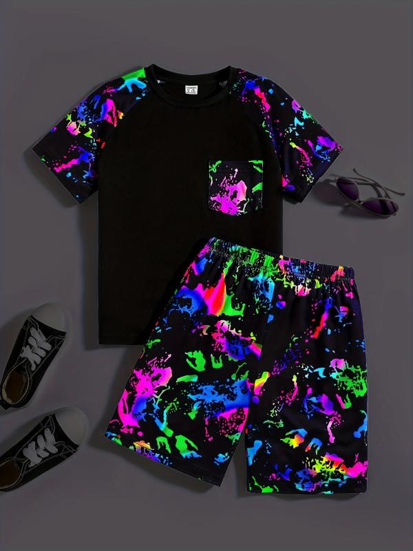 Boys Tie Dye Casual Outfit Set T-shirt & Shorts Kids Summer Clothes
