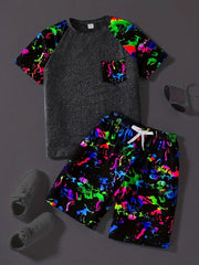 Boys Tie Dye Casual Outfit Set T-shirt & Shorts Kids Summer Clothes