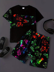Boys Tie Dye Casual Outfit Set T-shirt & Shorts Kids Summer Clothes