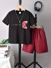Boys Street Style Game Console Graphic T-shirt & Shorts Set