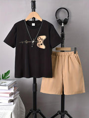 Boys Street Style Game Console Graphic T-shirt & Shorts Set