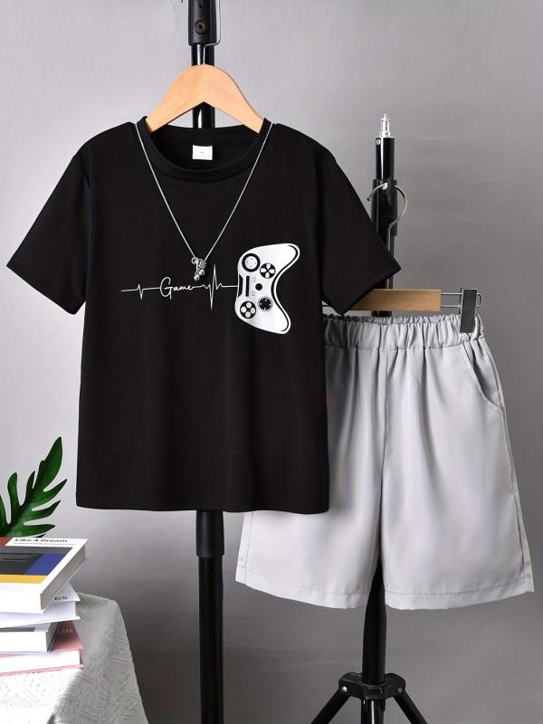 Boys Street Style Game Console Graphic T-shirt & Shorts Set