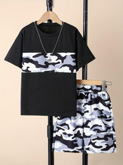 Boys Camo Outfit T-shirt & Shorts Kids Summer Set