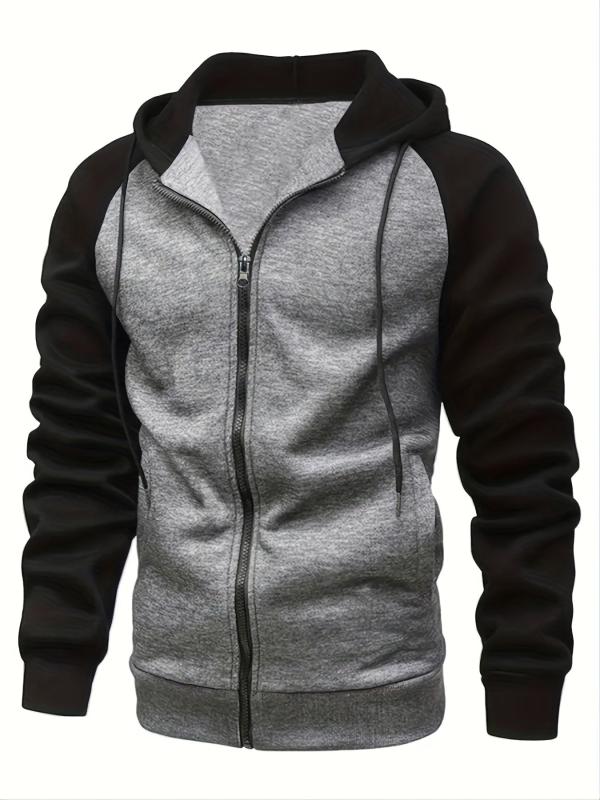 Men's Zip Up Hoodie Raglan Sleeves Casual Loose Fit
