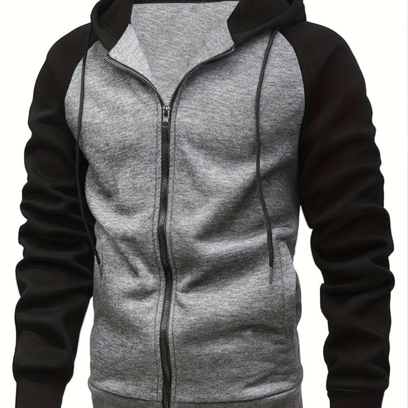 Men's Zip Up Hoodie Raglan Sleeves Casual Loose Fit