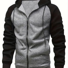 Men's Zip Up Hoodie Raglan Sleeves Casual Loose Fit