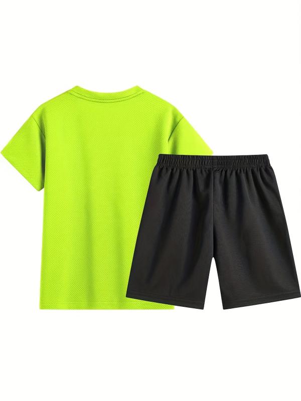 Kids Summer Sports Suit Short Sleeves Round Neck Tops & Bottoms