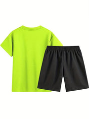 Kids Summer Sports Suit Short Sleeves Round Neck Tops & Bottoms