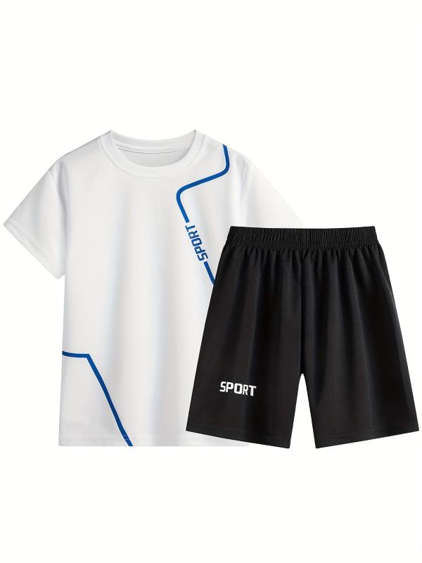 Kids Summer Sports Suit Short Sleeves Round Neck Tops & Bottoms