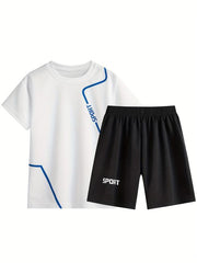 Kids Summer Sports Suit Short Sleeves Round Neck Tops & Bottoms