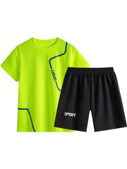 Kids Summer Sports Suit Short Sleeves Round Neck Tops & Bottoms