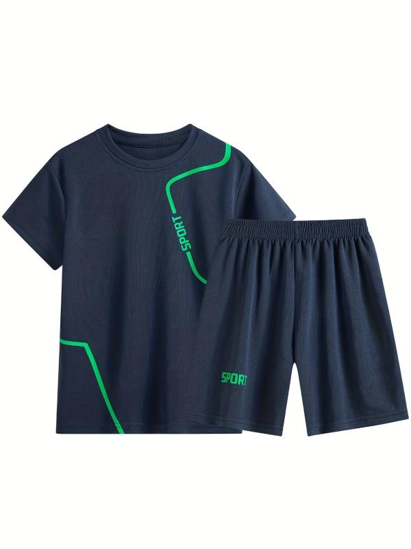 Kids Summer Sports Suit Short Sleeves Round Neck Tops & Bottoms