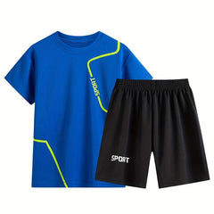 Kids Summer Sports Suit Short Sleeves Round Neck Tops & Bottoms