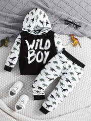Boys Hoodie & Sweatpants 2pcs Set WILD BOY Print Casual Kids Clothes
