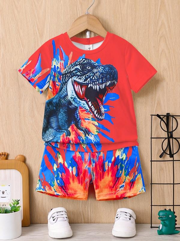 Boys Dinosaur Outfit Shorts & T shirt Crew Neck Casual Summer Kids Clothes
