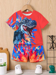 Boys Dinosaur Outfit Shorts & T shirt Crew Neck Casual Summer Kids Clothes