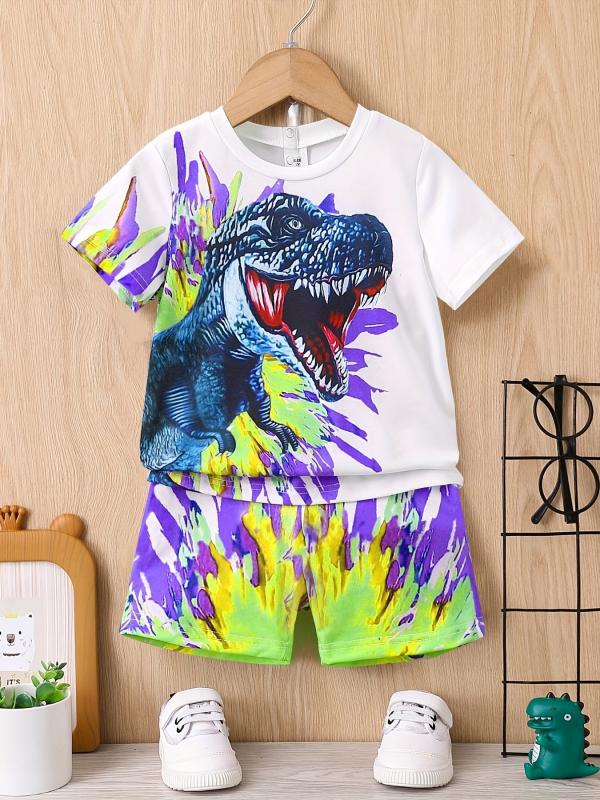 Boys Dinosaur Outfit Shorts & T shirt Crew Neck Casual Summer Kids Clothes
