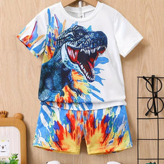 Boys Dinosaur Outfit Shorts & T shirt Crew Neck Casual Summer Kids Clothes