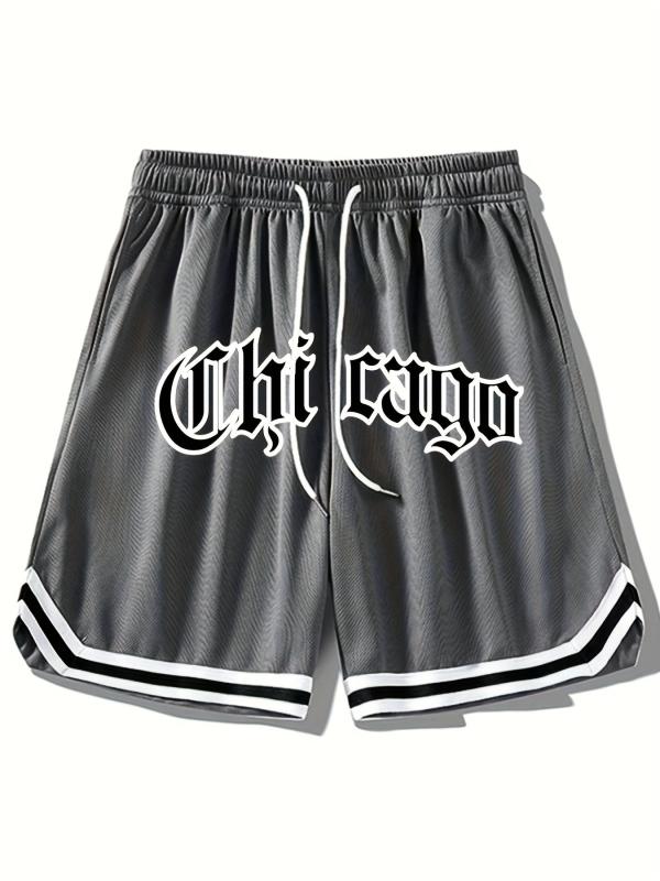 Men's Chicago Print Casual Drawstring Shorts