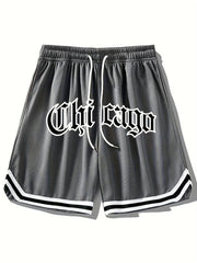 Men's Chicago Print Casual Drawstring Shorts