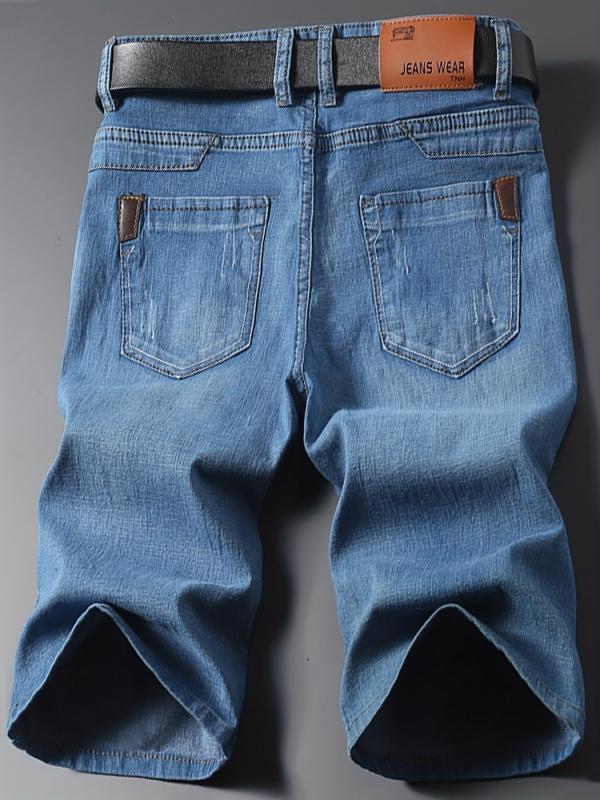 Men's Distressed Denim Shorts Street Style Summer Stretch
