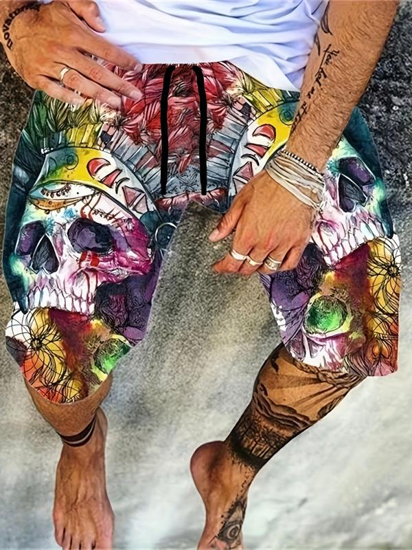 Men's 3D Skull Graphic Shorts Casual Stretchy Short Pants
