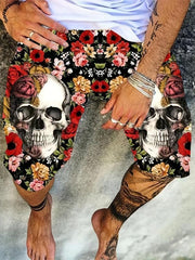Men's 3D Skull Graphic Shorts Casual Stretchy Short Pants