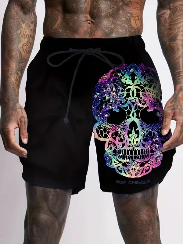 Men's 3D Skull Graphic Shorts Casual Stretchy Short Pants