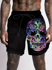 Men's 3D Skull Graphic Shorts Casual Stretchy Short Pants