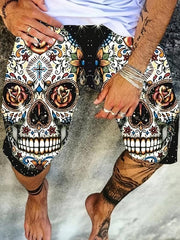 Men's 3D Skull Graphic Shorts Casual Stretchy Short Pants