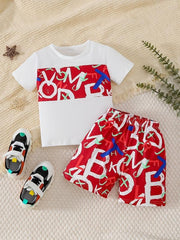 Boys Dinosaur Outfit Round Neck T-shirt & Shorts For Summer Kids Clothes