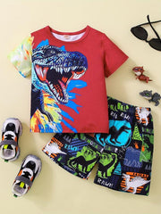 Boys Dinosaur Outfit Round Neck T-shirt & Shorts For Summer Kids Clothes