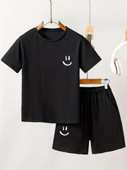 Boys Smile Face T Shirt & Shorts Set for Summer Kids