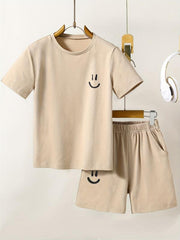 Boys Smile Face T Shirt & Shorts Set for Summer Kids