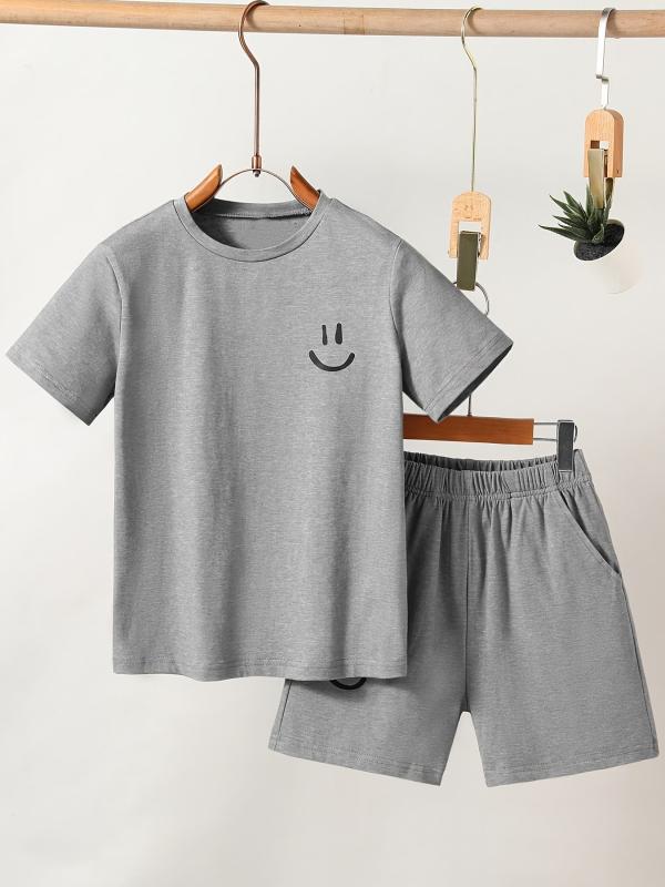 Boys Smile Face T Shirt & Shorts Set for Summer Kids