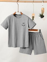 Boys Smile Face T Shirt & Shorts Set for Summer Kids