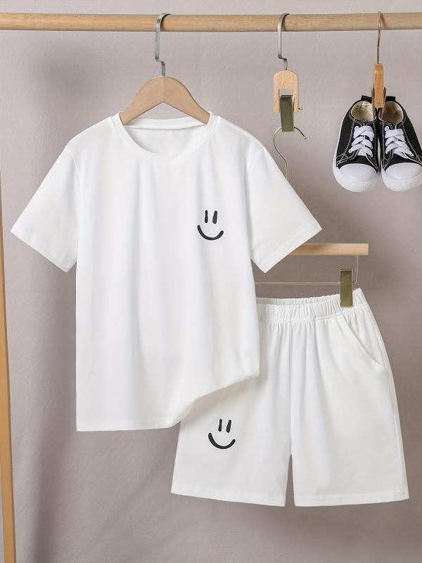 Boys Smile Face T Shirt & Shorts Set for Summer Kids