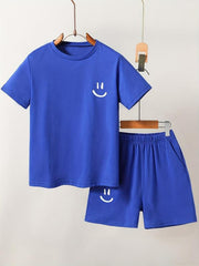 Boys Smile Face T Shirt & Shorts Set for Summer Kids