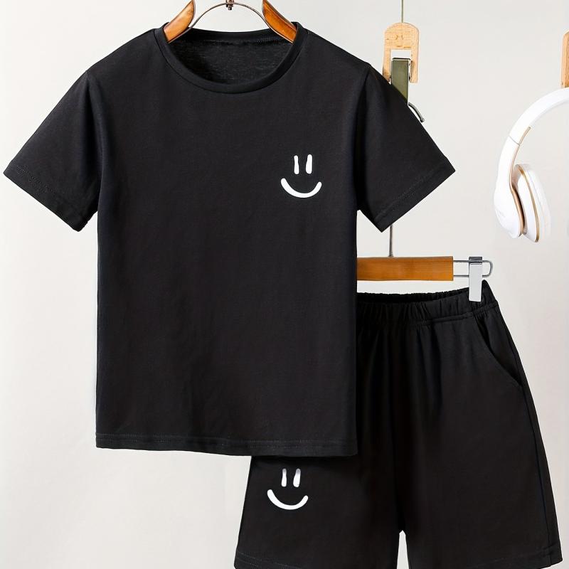 Boys Smile Face T Shirt & Shorts Set for Summer Kids