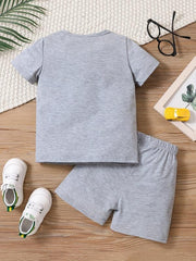 Boys Stripes Casual Outfit Round Neck T-shirt & Shorts Kids Summer Clothes Sets