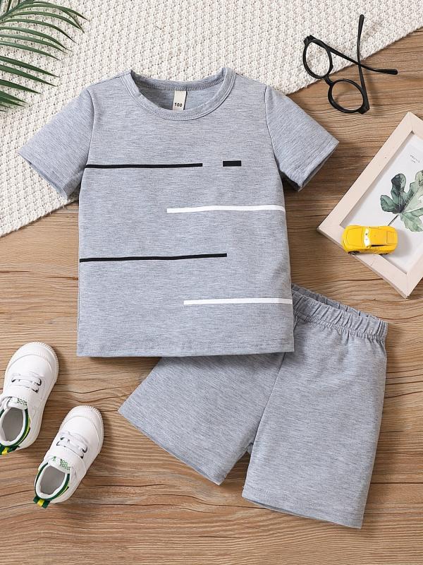 Boys Stripes Casual Outfit Round Neck T-shirt & Shorts Kids Summer Clothes Sets