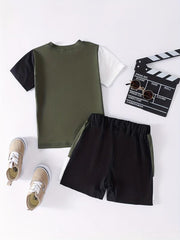 Boys Casual Block T-shirt & Shorts Set For Summer Holiday Party Kids Clothes