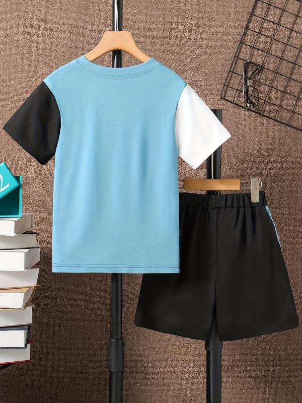 Boys Casual Block T-shirt & Shorts Set For Summer Holiday Party Kids Clothes