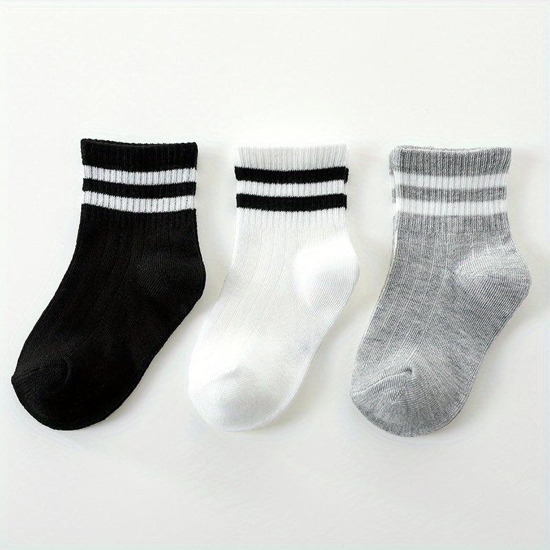 3 Pairs Unisex Preppy Kids Crew Socks for Boys Girls