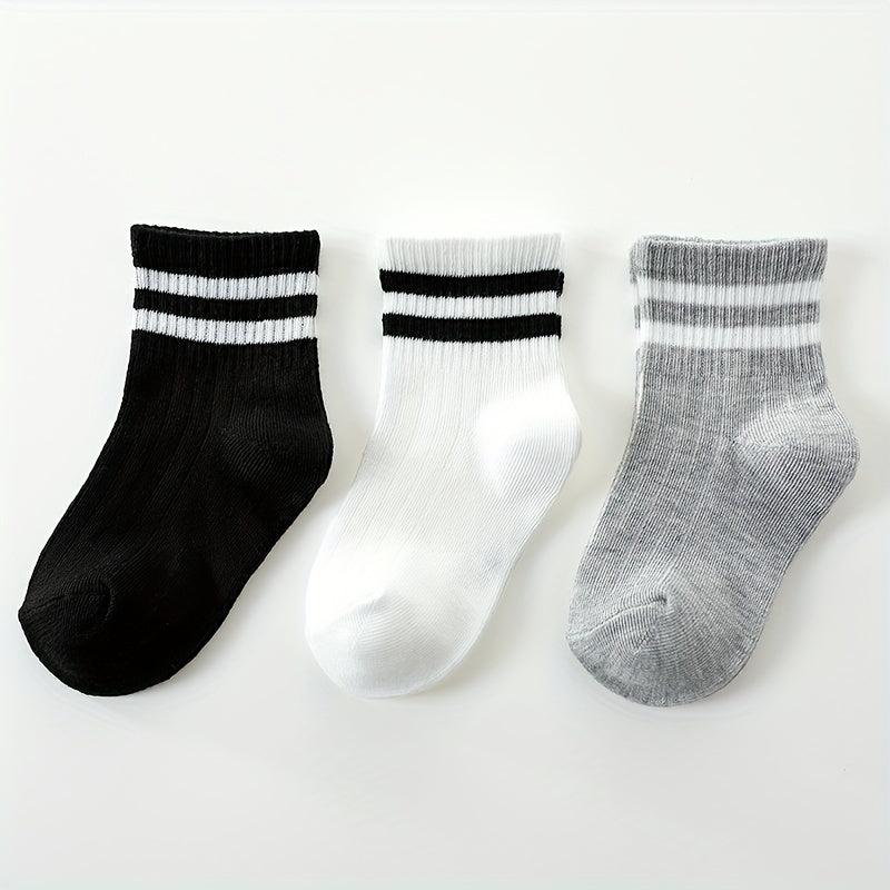 3 Pairs Unisex Preppy Kids Crew Socks for Boys Girls
