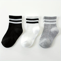 3 Pairs Unisex Preppy Kids Crew Socks for Boys Girls
