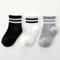3 Pairs Unisex Preppy Kids Crew Socks for Boys Girls